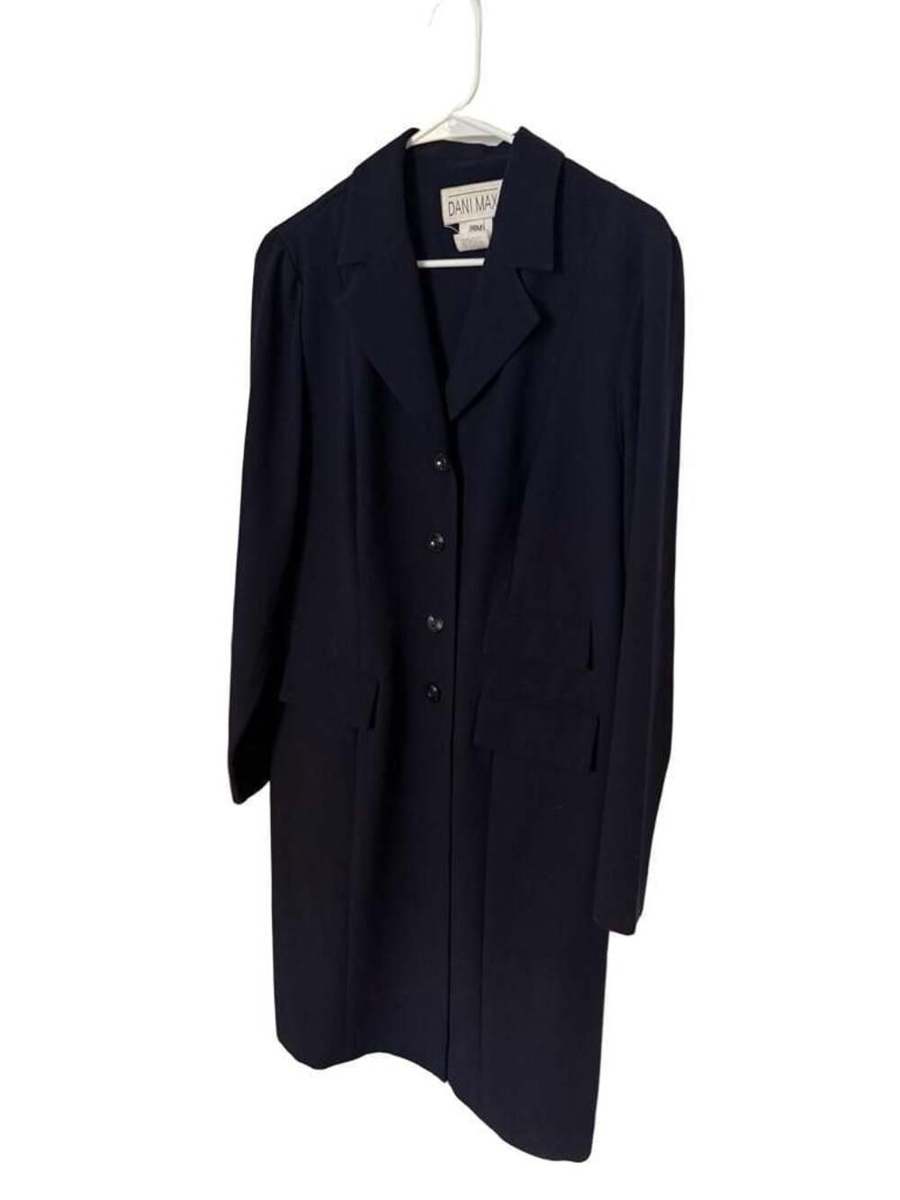 Dani Max Vintage Minimalist Long Navy Blue Blazer Coat